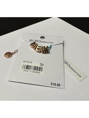 BCBGeneration DREAM Letter Charms Rose Gold Tone Blue Necklace NWT $18